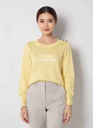 Pull coupe cintrée manches longues jaune I.CODE (By IKKS) femme