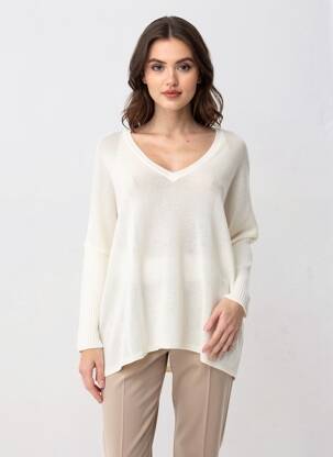 Pull col v manches longues blanc SCHOOL RAG femme