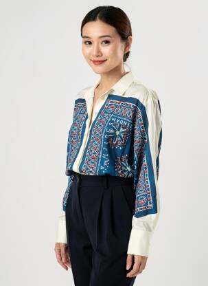 Chemisier imprimé fantaisie manches longues bleu SCOTCH & SODA femme