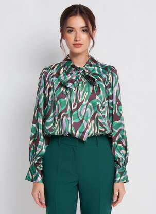 Chemisier imprimé fantaisie manches longues vert SUNCOO femme