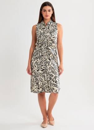 Robe mi-longue imprimé fantaisie manches courtes beige LE TEMPS DES CERISES femme