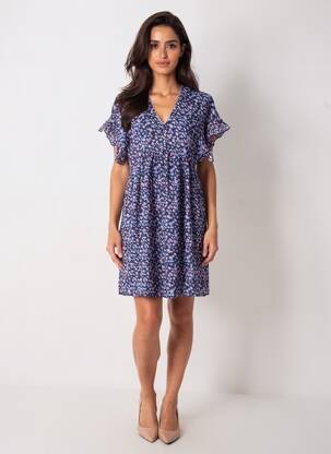 Robe courte manches courtes manches courtes bleu LE TEMPS DES CERISES femme