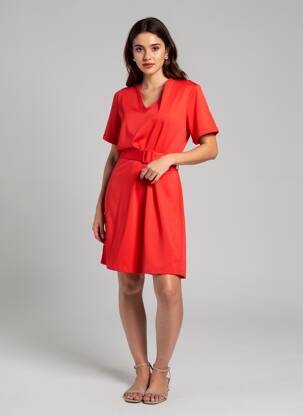 Robe mi-longue manches courtes manches courtes rouge I.CODE (By IKKS) femme