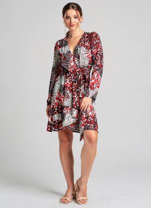 Robe mi-longue imprimé fantaisie manches longues noir SUNCOO femme
