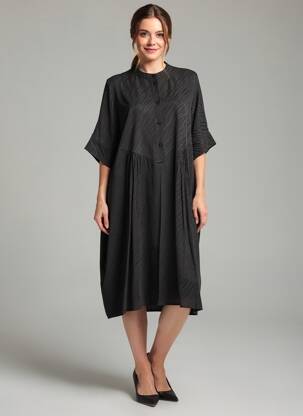 Robe mi-longue coupe fluide manches courtes noir SELECTED femme