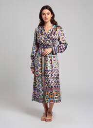 Robe mi-longue imprimé fantaisie manches longues noir SUNCOO femme