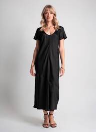 Robe longue manches courtes manches courtes noir IKKS femme