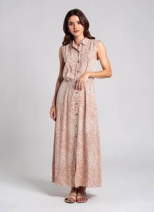 Robe longue imprimé fantaisie sans manche orange LE TEMPS DES CERISES femme