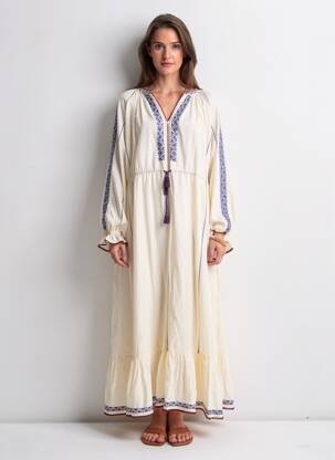 Robe longue manches longues manches longues beige SCOTCH & SODA femme