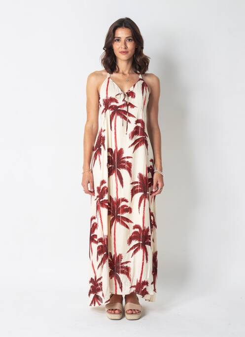 Robe longue imprimé fantaisie fines bretelles beige IKKS femme