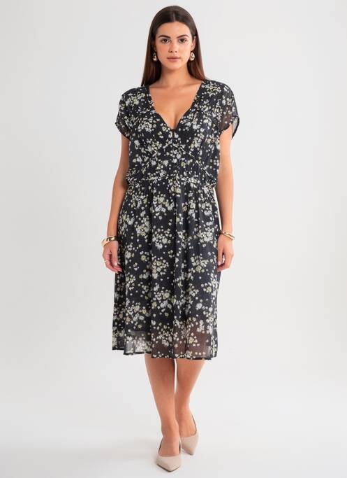 Robe mi-longue imprimé fleurs manches courtes noir SCOTCH & SODA femme
