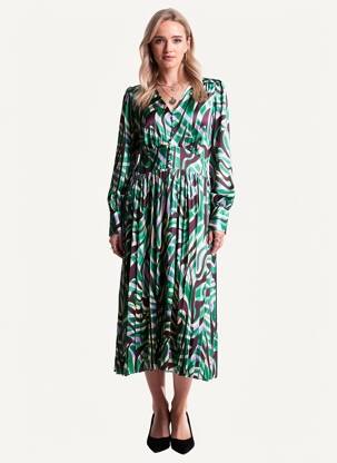 Robe mi-longue imprimé fantaisie manches longues vert SUNCOO femme