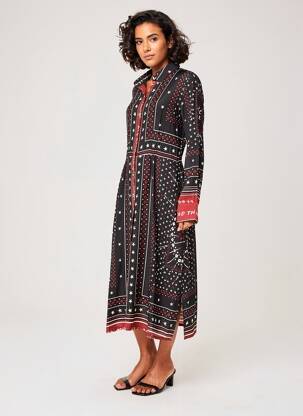 Robe mi-longue imprimé fantaisie manches longues noir MKT STUDIO femme
