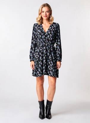 Robe mi-longue imprimé fleurs manches longues noir SCOTCH & SODA femme