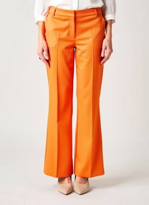 Pantalon flare fermeture zippée sous rabat avec crochet taille haute orange SELECTED femme