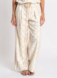 Pantalon large taille à pinces taille haute beige SUNCOO femme