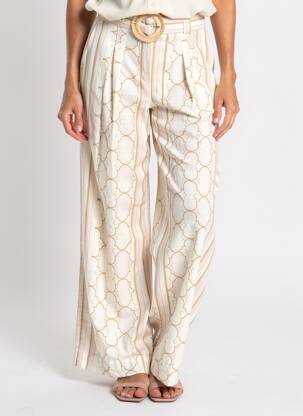 Pantalon large taille à pinces taille haute beige SUNCOO femme