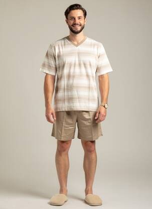 Pyjashort imprimé rayures beige HOM homme