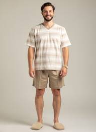 Pyjashort imprimé rayures beige HOM homme