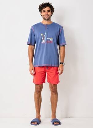 Pyjashort col rond bleu CHRISTIAN CANE homme