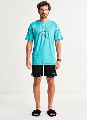 Pyjashort col rond bleu CHRISTIAN CANE homme