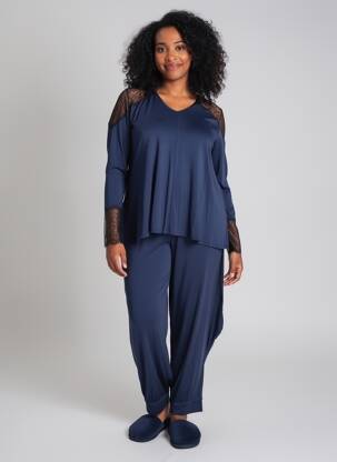 Pyjama coupe droite bleu LE CHAT femme