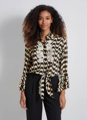 Chemisier coupe cintrée manches longues noir ICONIQUE femme