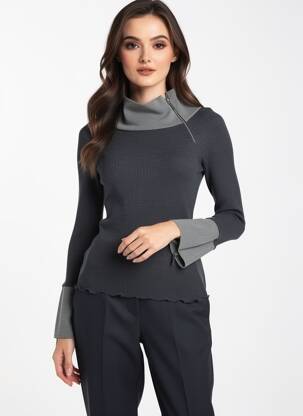 Pull coupe cintrée manches longues gris OSCALITO femme