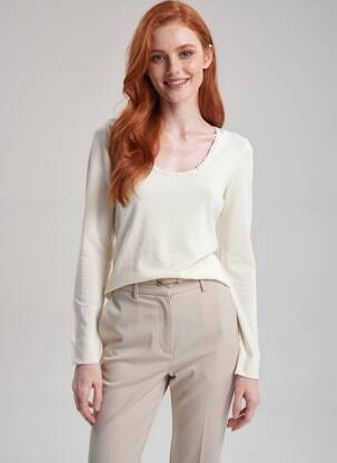 Pull coupe cintrée manches longues beige OSCALITO femme