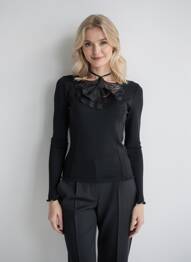 Pull coupe cintrée manches longues noir OSCALITO femme