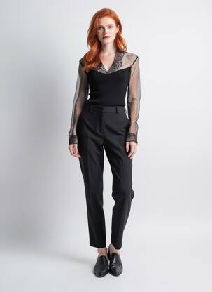 Top coupe cintrée manches longues noir OSCALITO femme