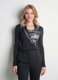 Pull coupe cintrée manches longues noir OSCALITO femme