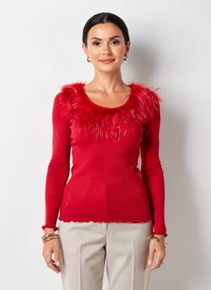 Pull coupe cintrée manches longues rouge OSCALITO femme