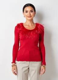 Pull coupe cintrée manches longues rouge OSCALITO femme