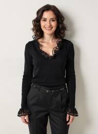 Pull coupe cintrée manches longues noir OSCALITO femme