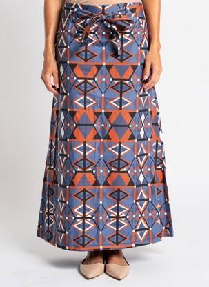 Jupe longue imprimé fantaisie bleu LA FEE MARABOUTEE femme