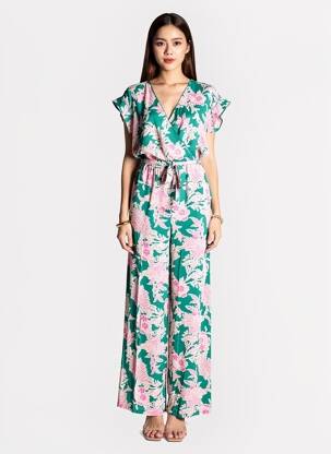 Combi-pantalon manches courtes manches courtes vert LA FEE MARABOUTEE femme