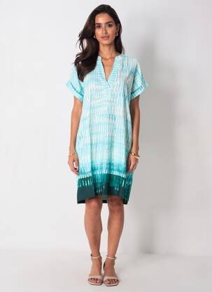 Robe courte manches courtes manches courtes bleu LA FEE MARABOUTEE femme