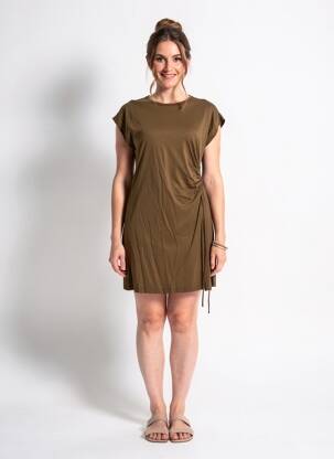 Robe courte manches courtes manches courtes marron LA FEE MARABOUTEE femme