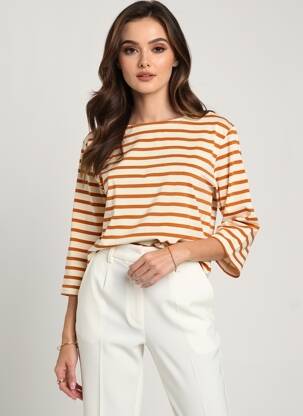 T-shirt manches 3/4 manches 3/4 marron MOUSQUETON femme
