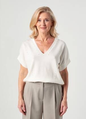 Pull col v manches 3/4 beige LA FEE MARABOUTEE femme