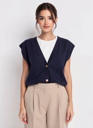 Gilet sans manche fermeture boutonnée sur le devant bleu ELLE EST OU LA MER femme