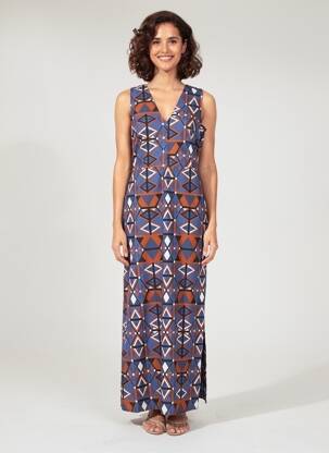 Robe longue sans manche sans manche bleu LA FEE MARABOUTEE femme
