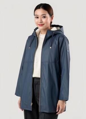 Imperméable fermeture zippée sur le devant a capuche bleu ELLE EST OU LA MER femme