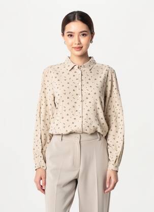 Chemisier imprimé fleurs manches longues beige ARMOR LUX femme
