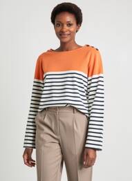 Pull col bateau manches longues orange ALL'OCEAN femme