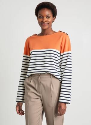 Pull col bateau manches longues orange ALL'OCEAN femme