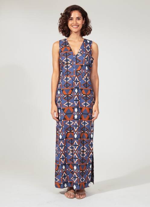 Robe longue sans manche sans manche bleu LA FEE MARABOUTEE femme
