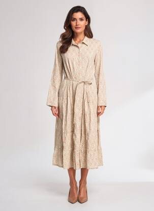 Robe mi-longue manches longues manches longues beige POMODORO femme