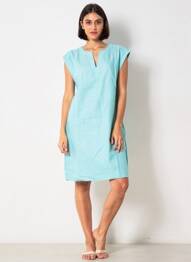 Robe mi-longue tissage crêpe sans manche bleu POMODORO femme